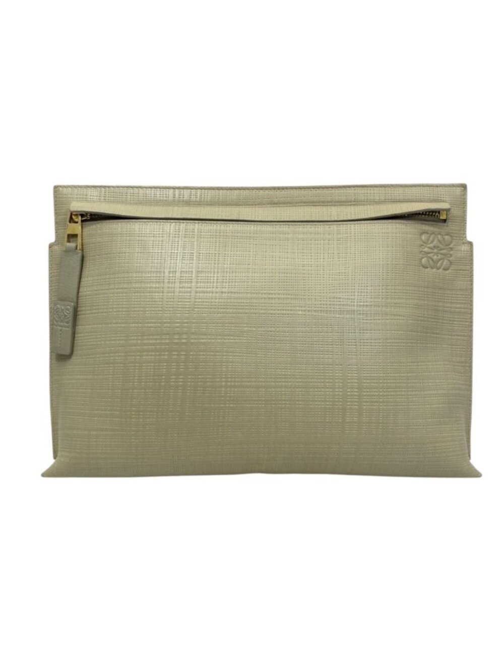 Loewe T Pouch Clutch Anagram Leather Beige Ivory Gold Lightweight